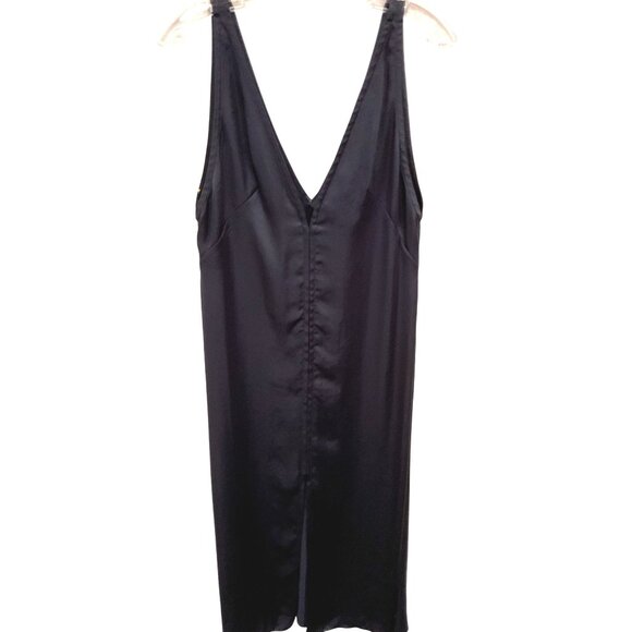 Theory Navy Slip Dress W/ Plunging Neckline Front Slit Size 2 - Picture 5 of 8